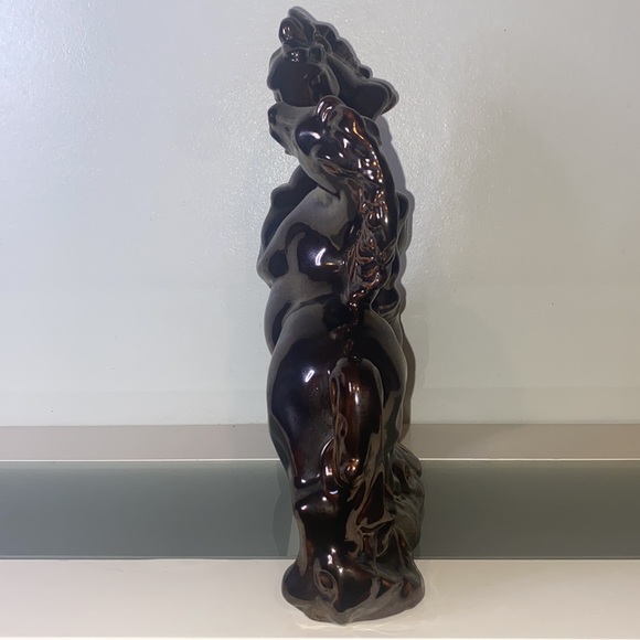 Mid-Century Fighting Stallions Statue Ceramic Bronze Glaze-Vintage 1960’s - Picture 10 of 13